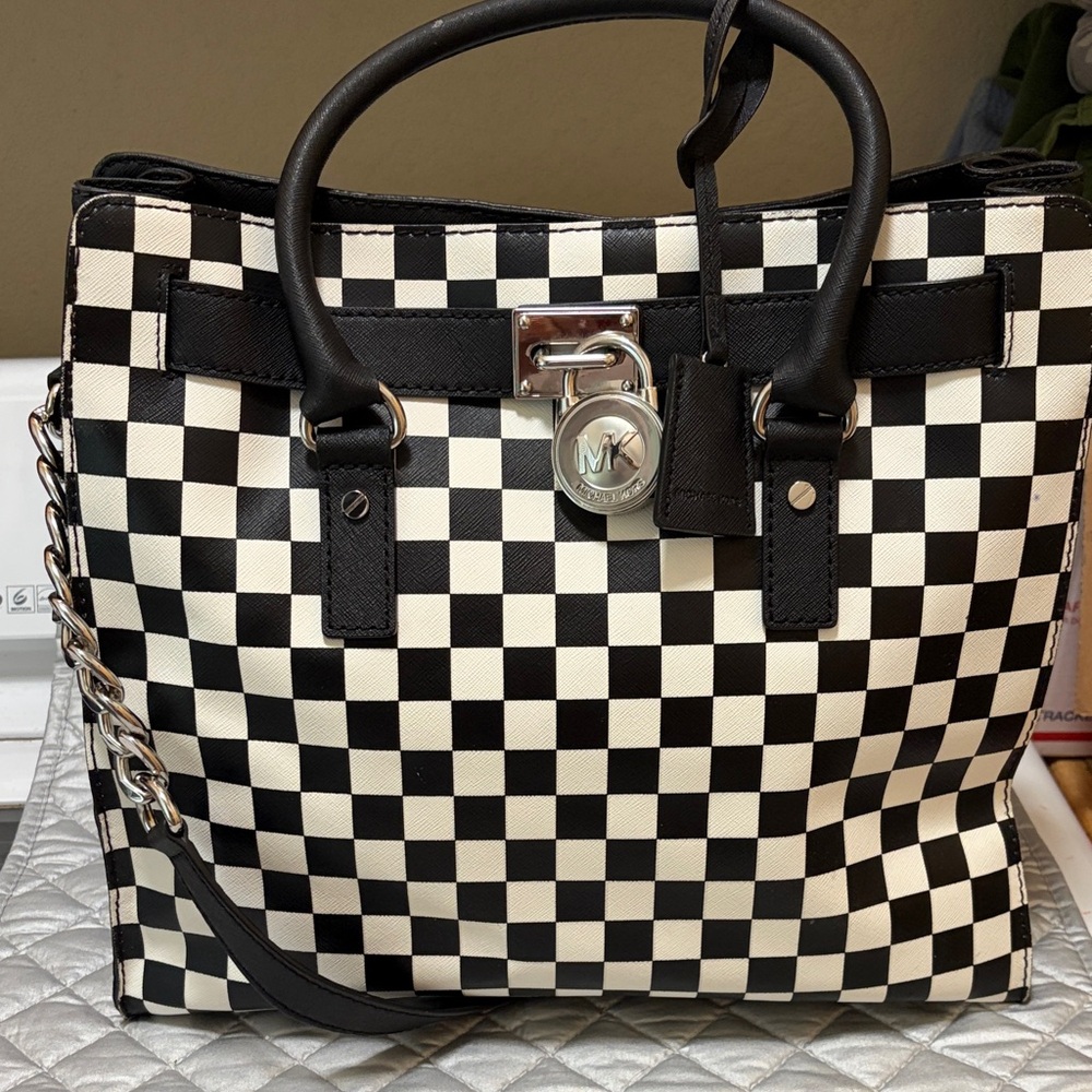 Michael Kors Checkered Tote Bag in Black and White